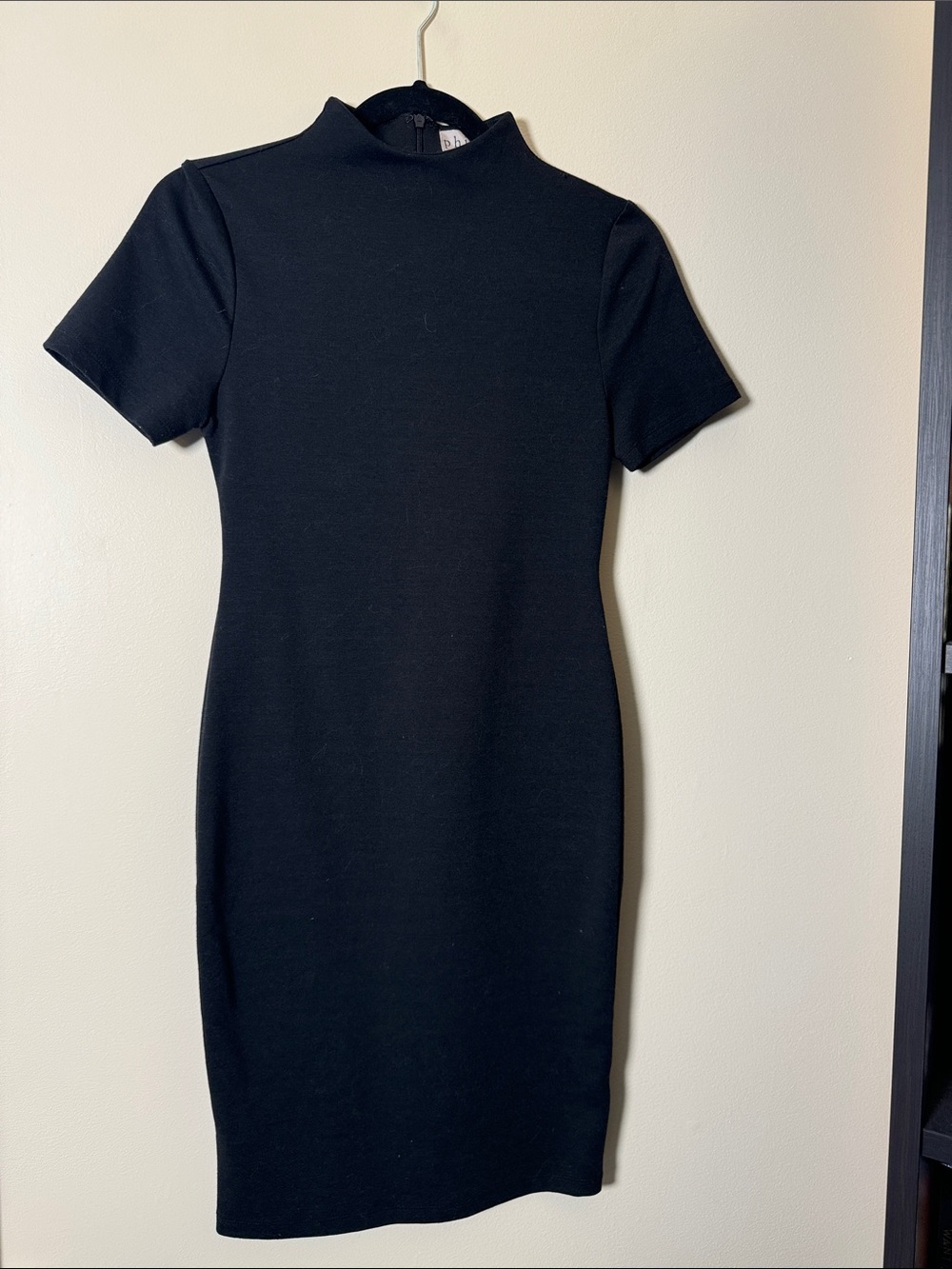 Philosophy Black Short-Sleeve Mock Neck Midi Dress